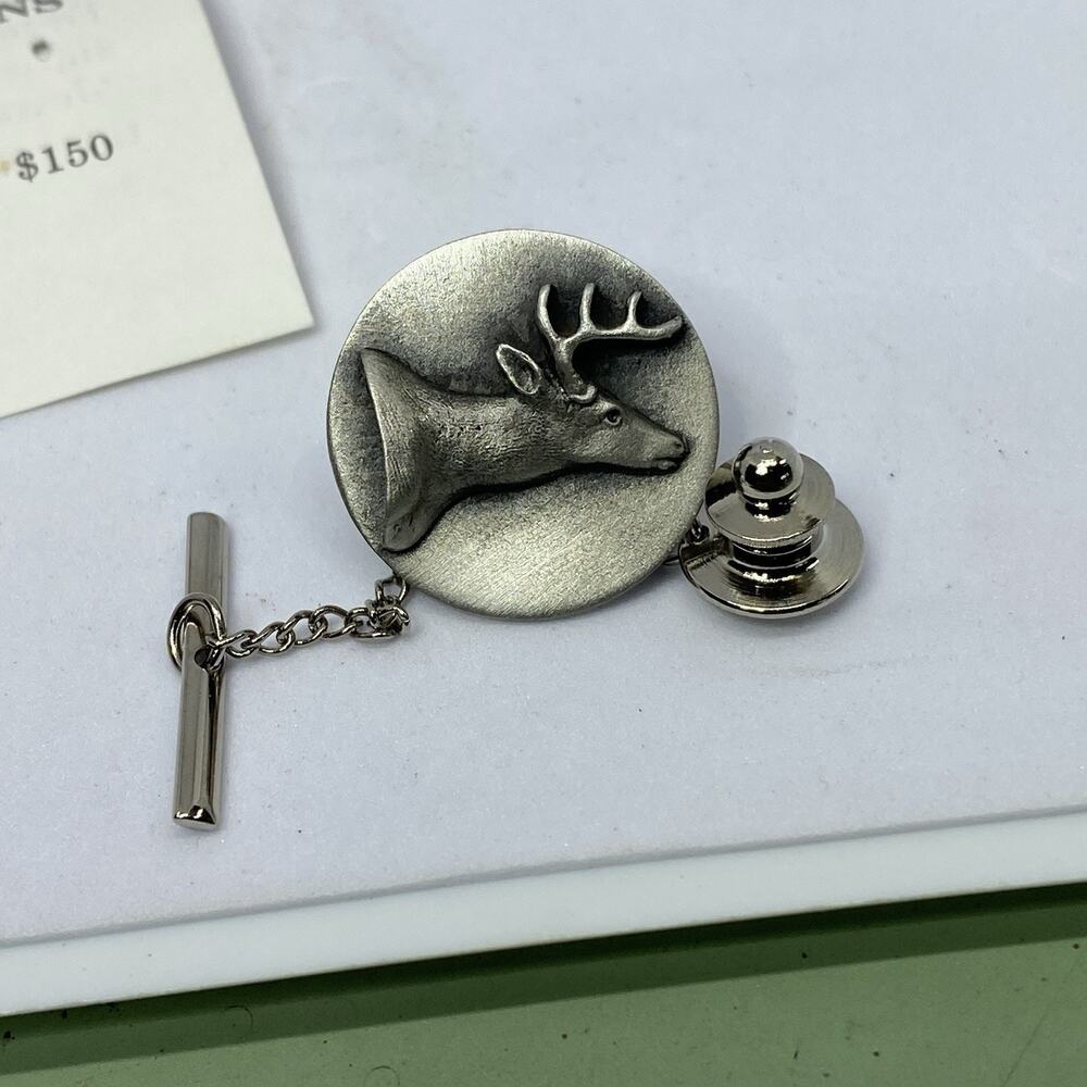 Vtg ‘85 SID BELL Signed Buck Deer Pewter Tie-Tack Pilgrim Tully New York Jewelry